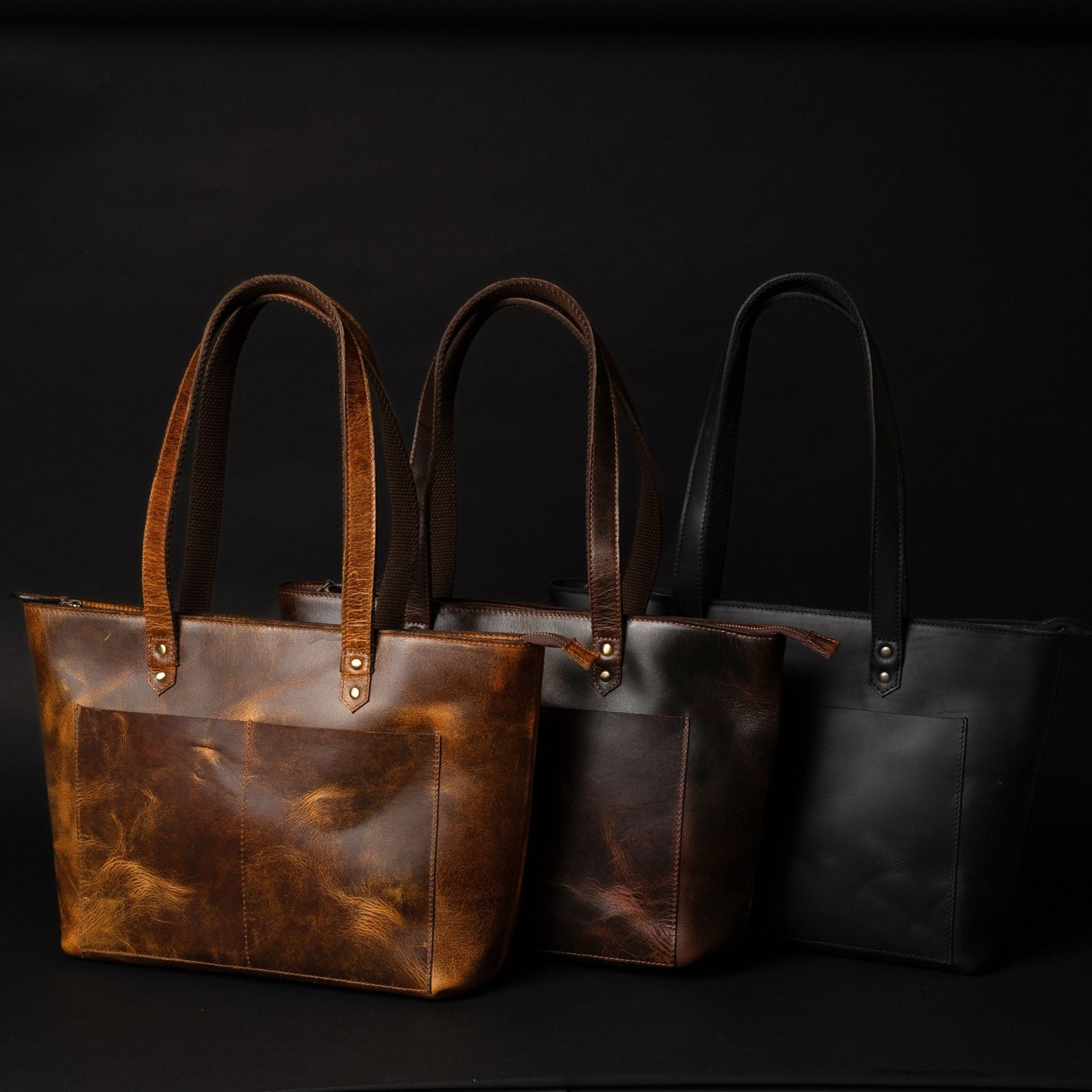 Classic Black Leather Tote Bag